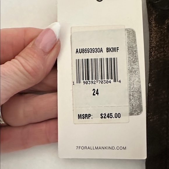 7 for All Mankind Black Marble Foil Jeans hi rise ankle skinny jeans size 24 - Picture 13 of 13